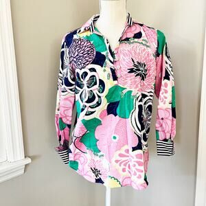 Talbots Floral Seersucker Button Down Top